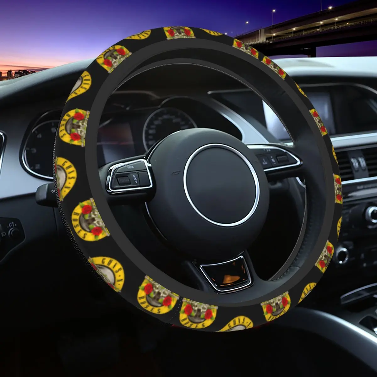 38cm Car Steering Wheel Cover Guns N Roses Bullet Logo Anti-slip Heavy Metal Braid On The Steering Wheel Cover Auto Accessories