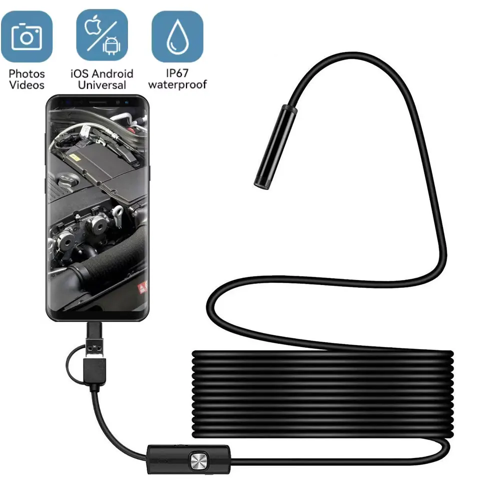 

IP67 Endoscope Inspection Camera 3 in 1 Micro USB/Type-C Mini Inspection Camera for Android Waterproof Pipeline Borescope