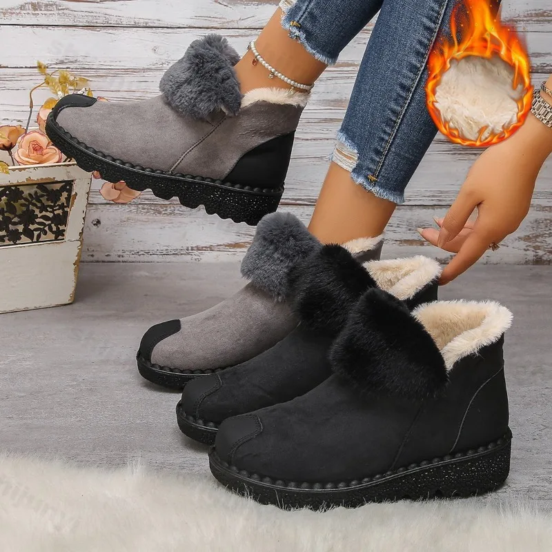 

2025 Winter Women's Solid Color Thickern Warm Fluffy Snow Boots Concise Versatile Plush Comfortable Non Slip Chunky Cotton Boots