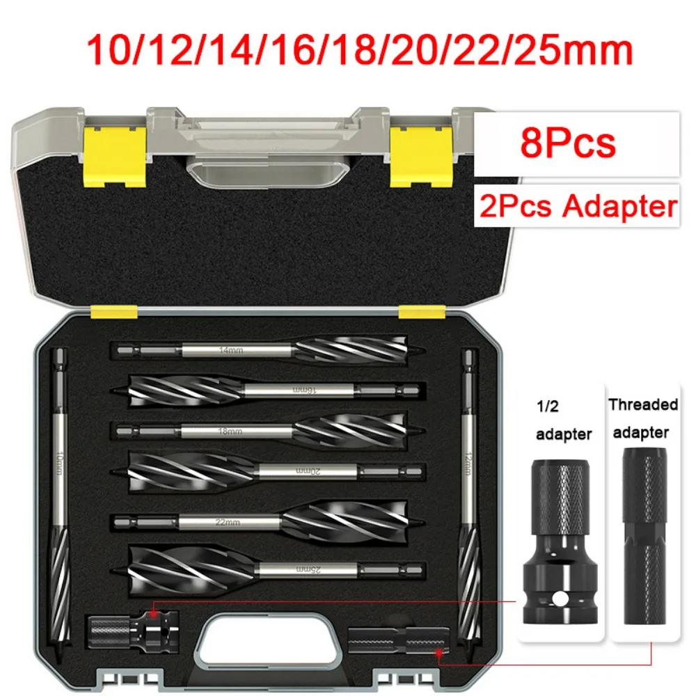 10mm-25mm-auger-drill-bit-with-hex-shank-four-slot-twist-drill-bit-set-wear-resistant-high-hardness-wood-fast-cut-auger