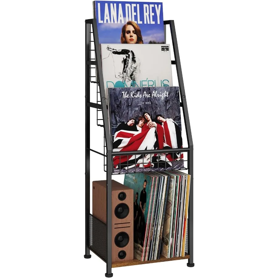 3 طبقات مسجل فينيل تخزين مع رف عرض حامل سلك قوي ما يصل إلى 100 ألبوم الفينيل التخزين المنظم الرف مع 4 La #1