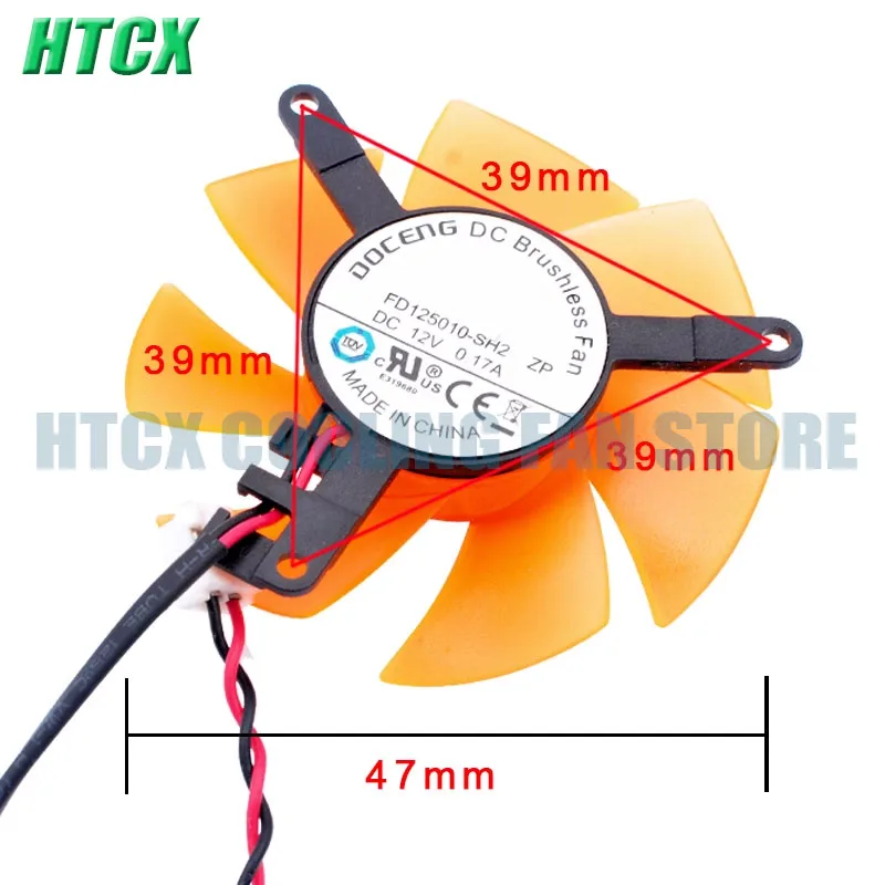 FD125010-SH2 0.17A 39mm 2wire 47mm diameter hole pitch cooling fan for GT220 GTS210 heatsink cooling aluminum graphics card