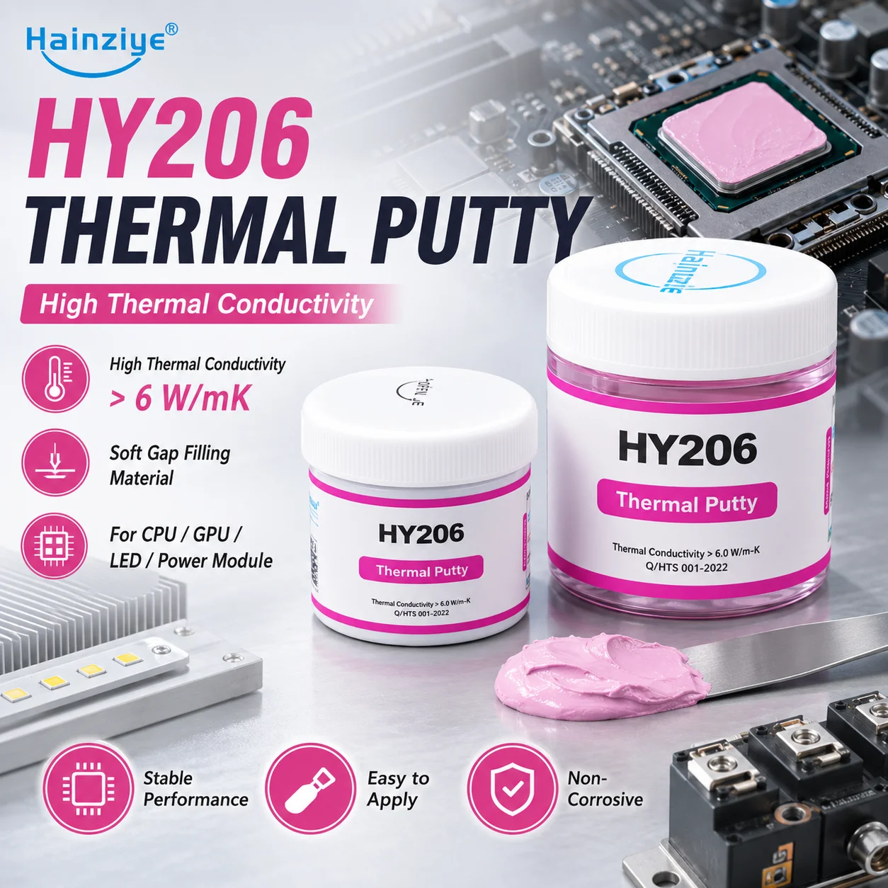 Pasta Térmica Original Halnziye HY206 6.0W/m-K Substitui Almofadas Térmicas para Resfriamento de CPU, GPU, VRAM e Laptops
