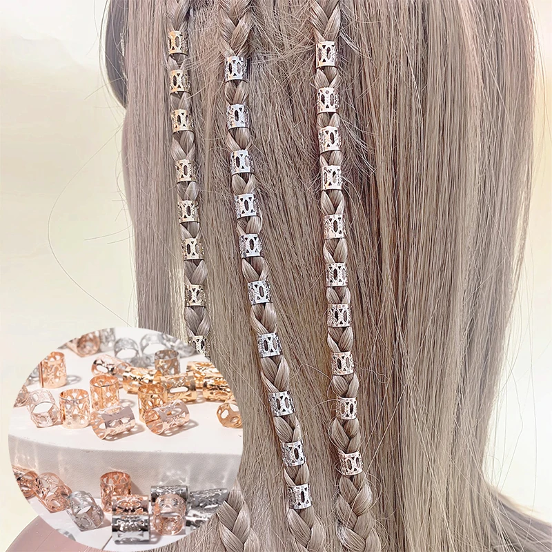 60 stücke aushöhlen Haarring Dreadlocks Perlen Haar Zopf Ringe Clips Dread Locks Haar Flechten Metall dekoration Haarschmuck
