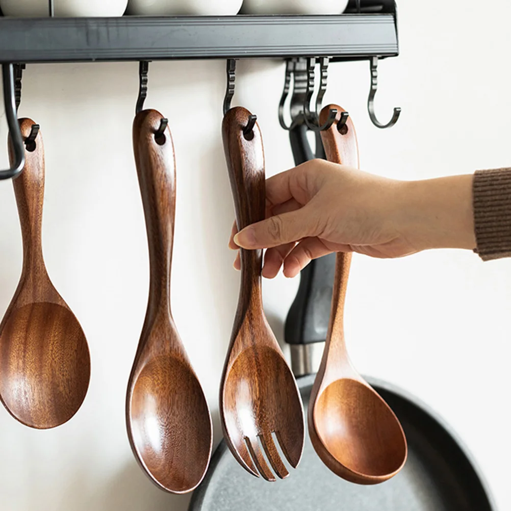 

2pcs Premiumsalad Spoon Fork Set Eco-Friendly Wooden Tableware Long Handle Lightweight For Home Restaurant Banquet