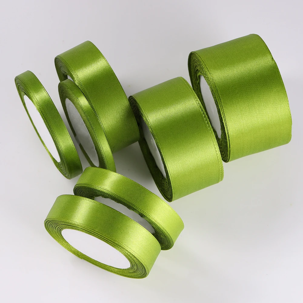 Olive Green Satin Ribbon for Crafts DIY Handmade Bows Material Christmas Halloween Birthday Party Gift Wrapping Tape