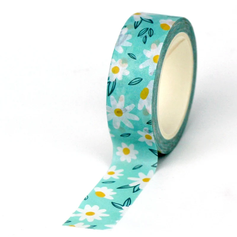 NEW 1PC. 10M Decorative White Floral on Blue Washi Tape for Gift Wrapping Planner Masking Tape Cute Stationery