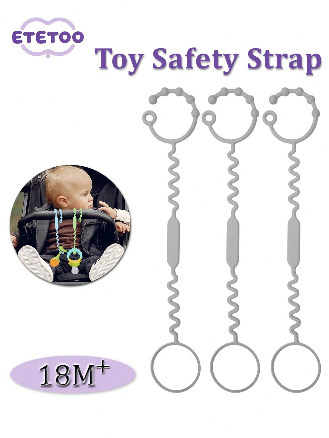 3PK Silicone Bottle Straps. Adjustable safety leashes for toys. Perfect for strollers, highchairs & car seats.