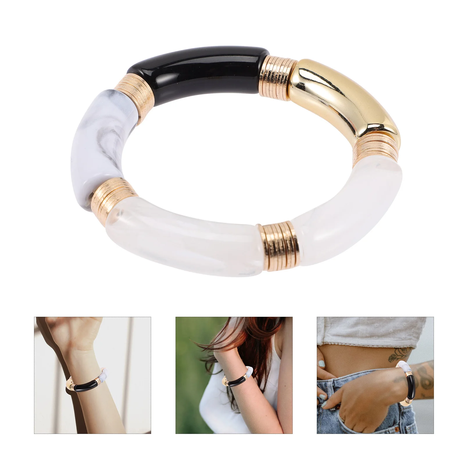 

Retro Acrylic Bangle Bracelets Colorfast Rustproof Stylish Waterproof Safe Daily Party Work Vintage Charm Gifts Women Teen Girls