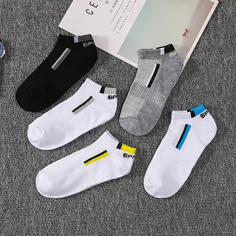 5 Pairs Men\'s Short Socks Print Color Block Breathable Sweat Resistant Anti-odor Comfortable Multicolor Round Neck Ankle Socks