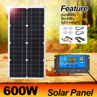 600W Portable Solar Panel12VPower Bank, Solar Panel Kit 18V Controller Solar Plate For Home/Camping/RV/Car Fast Battery Charger