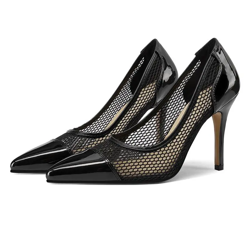 

Girseaby Sexy Women Pumps Pointed Toe Stiletto 9.5cm Slip On Breathable Mesh Big Size 42 43 Fashion Party Dating Summer Shoes