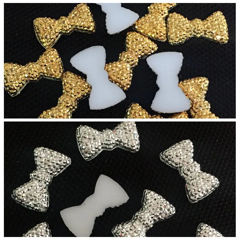 Hot 40 pieces gold silver bow resin flat back wedding scrapbook party decoration head jewelry accessories