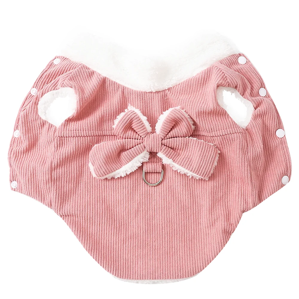Chaqueta cálida de invierno para perros con anillo en D, bonito abrigo de pana con lazo para mascotas, ropa para perros pequeños y medianos, gatos, cachorros, gatitos, Sphynx, Yorkshire
