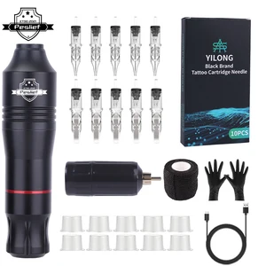 Kit Tato Nirkabel Set Mesin Tato Putar dengan 10 Buah Jarum Kartrid Tato Alat Rias Permanen untuk Seniman Tato 10 mesin tato anak penjualan terbaik - №