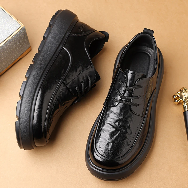 Новая мужская повседневная деловая обувь, прочная кожаная обувь ручной работы на толстой подошве, качественные туфли дерби, официальная обувь