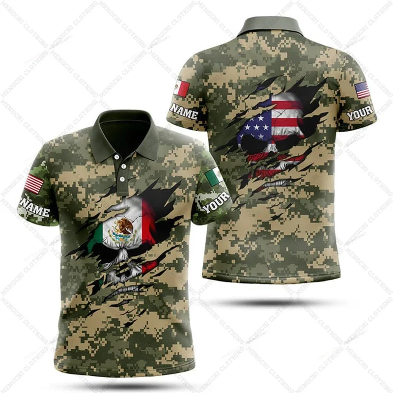 

Customized Mexico Skull Pattern Camouflage Polo Shirts Summer Casual Streetwear Men's Fashion Loose Jersey Oversized Sportswear