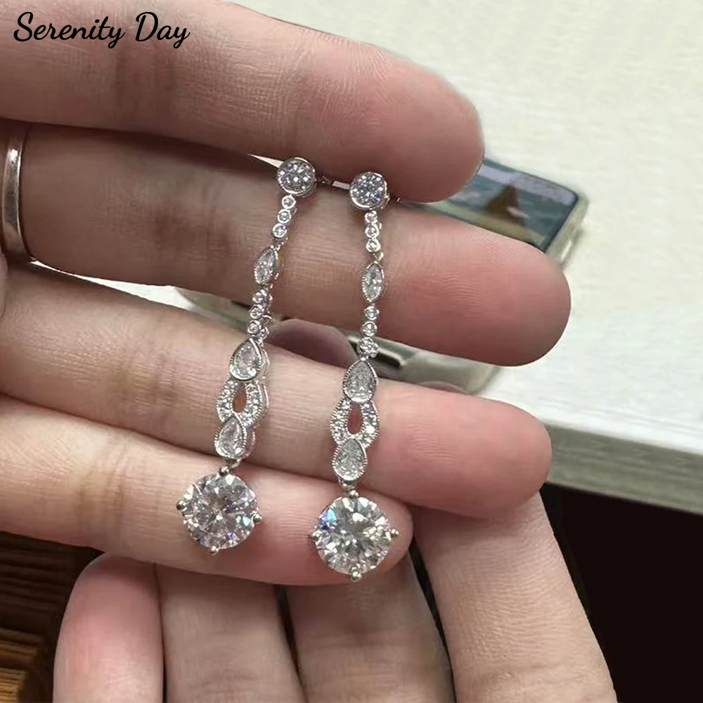 

Серьги-капли Serenity 4ct с муассанитом, женские подарочные однотонные серьги из серебра 925 пробы со сверкающими лабораторными бриллиантами, длинные серьги с кисточками, ювелирные изделия 18 карат