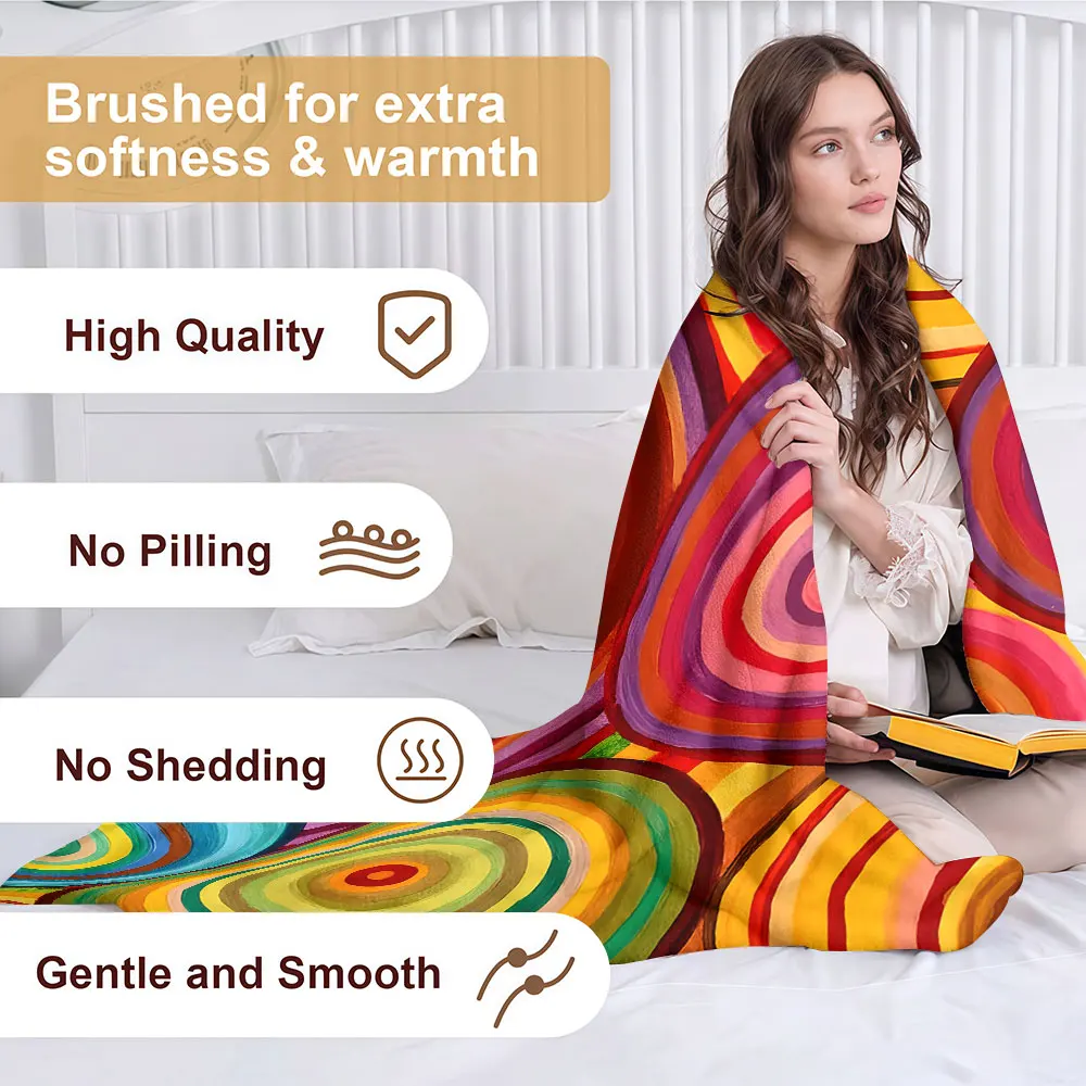 colorful concentric circles Soft Warm Flannel Blanket Lightweight Cozy Christmas Halloween Home Decor Room