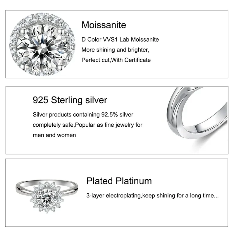 Moissan ite Sonnenblumen ring mit Zertifikat 1 Karat funkeln der Diamant Sterling silber 18 Karat plattierter Hochzeits schmuck ring für Frauen