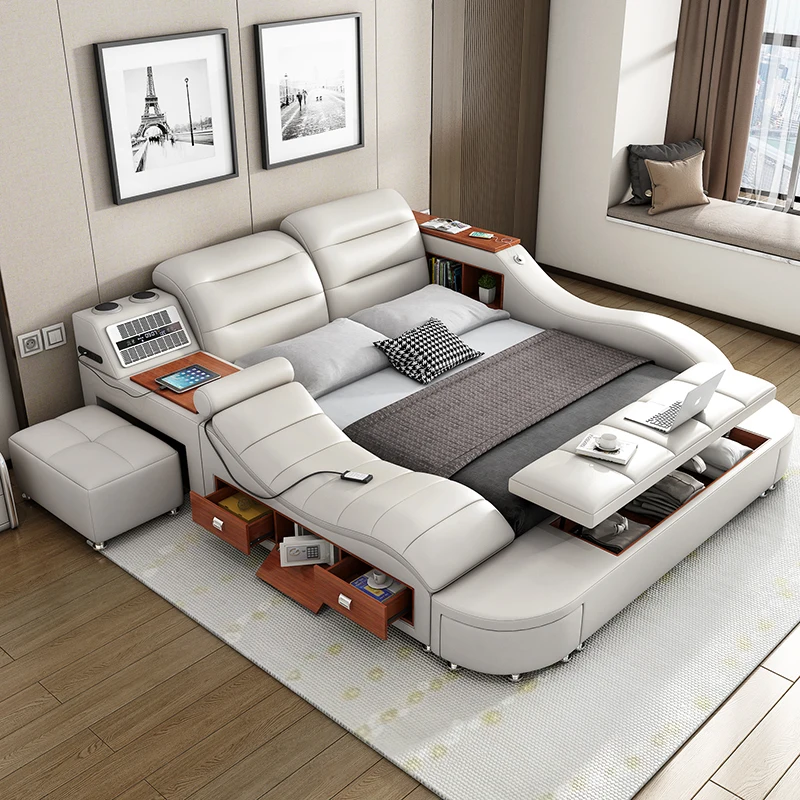 Room Decor White Bed Luxury Fashion Aesthetic Wooden Floor Comfortable Space Saving Double Bed Cheap Camas De Casal Home Decor - Image 4