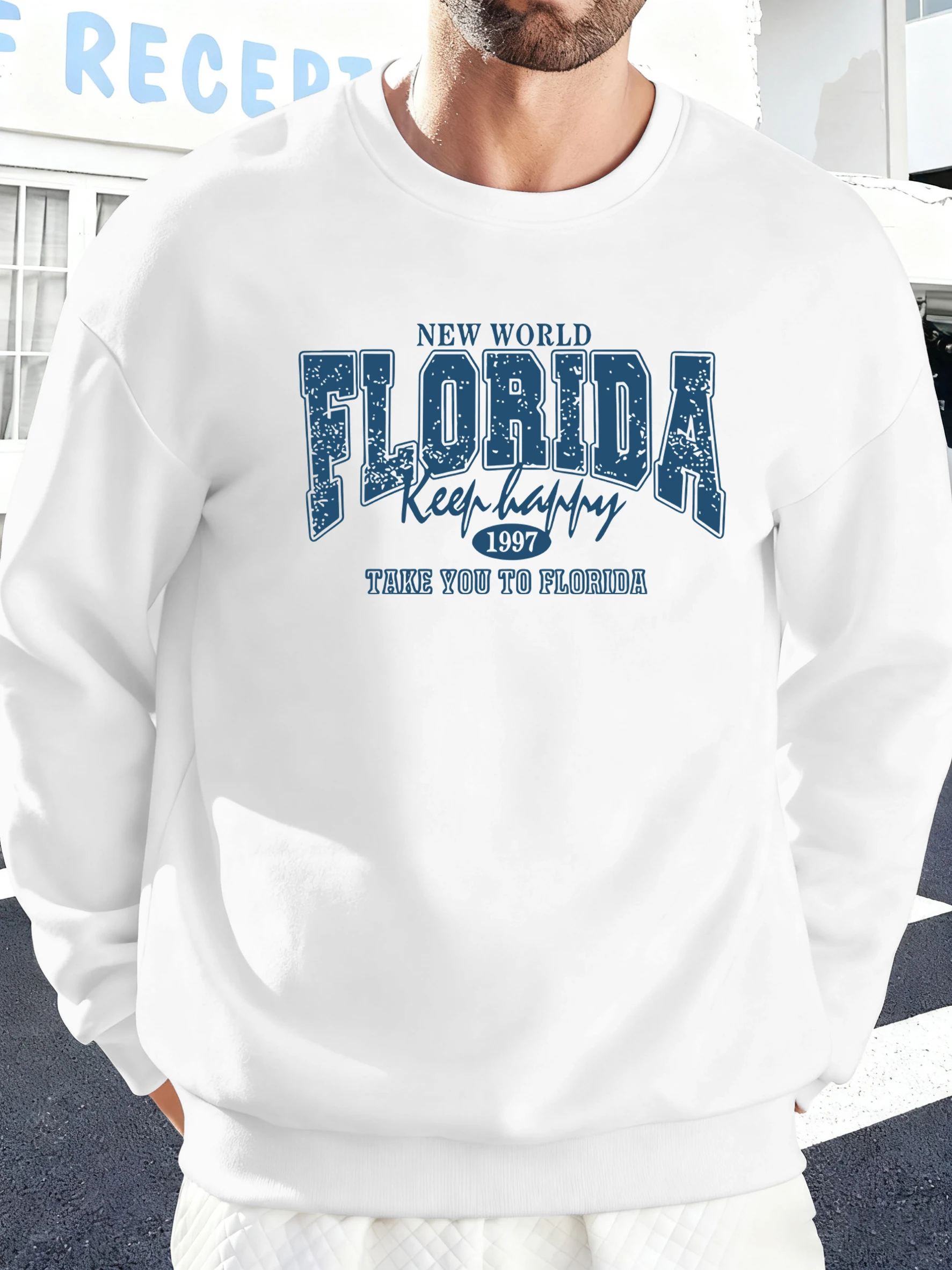 العالم الجديد فلوريدا 1997 الطباعة الصوف لينة البلوز الرجال الموضة كل مباراة البلوفرات عادية الخريف هودي س الرقبة ملابس فضفاضة