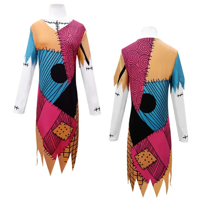 Disfraz de Sally de Halloween para mujer, disfraz de película de pesadilla antes de Navidad, traje de Jack Skelington, uniforme, novedad de 2023