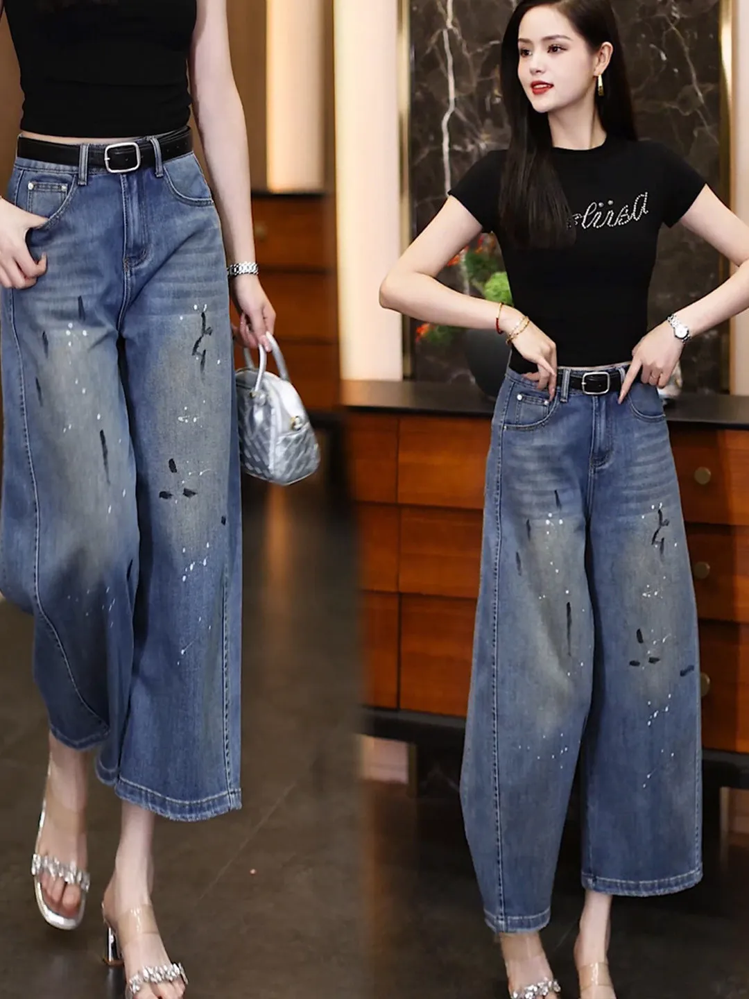 

Slimming Wide Leg Jeans High Waist Summer Thin New Style Women's High Waist Knife Eighteen Jeans Breathable Comfortable
