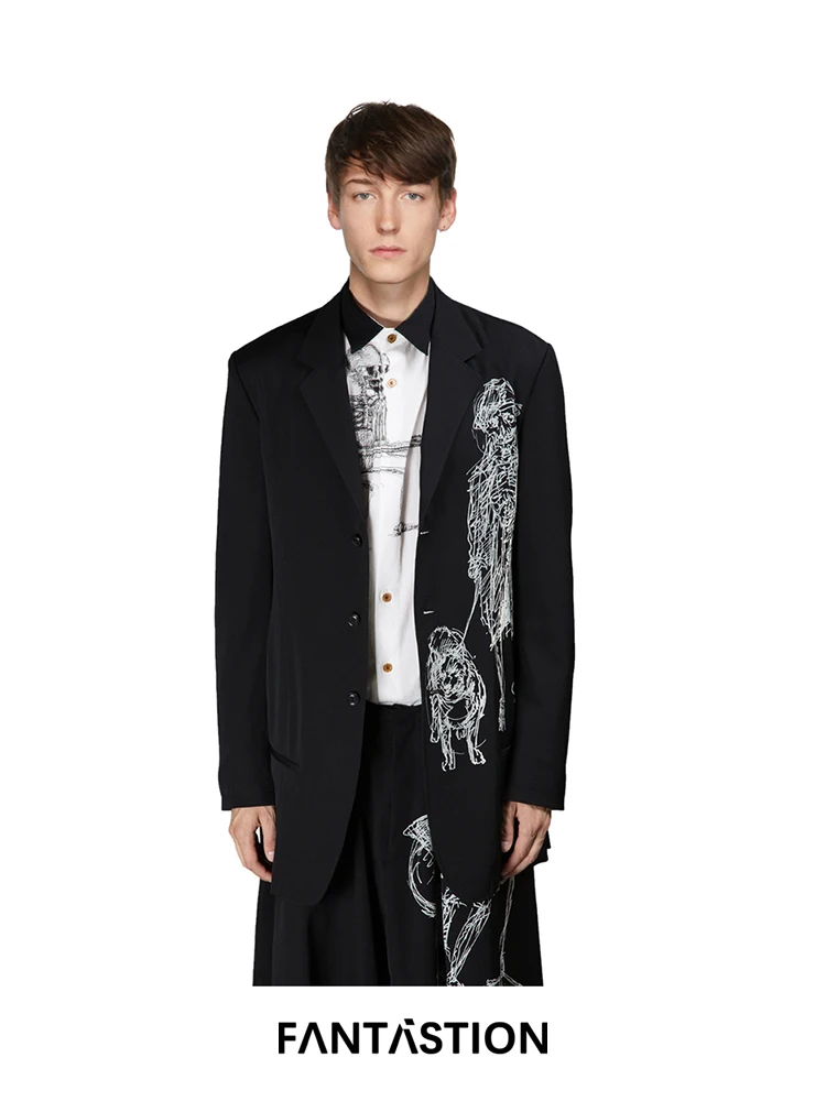 

FANTASTION Блейзер с принтом старика и собаки Свободные повседневные пиджаки оверсайз весенние шикарные куртки вечерние повседневные топы костюмные куртки