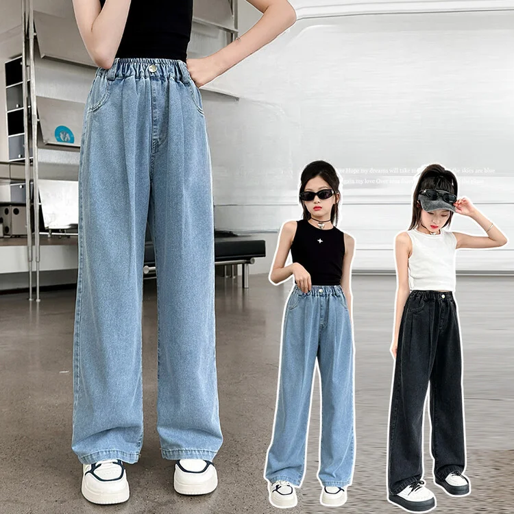 Girls Trousers Jeans Thin Wide Leg Pants Summer Dress Western Style Children Casual Girls Wear Everything Summer Simple Pants