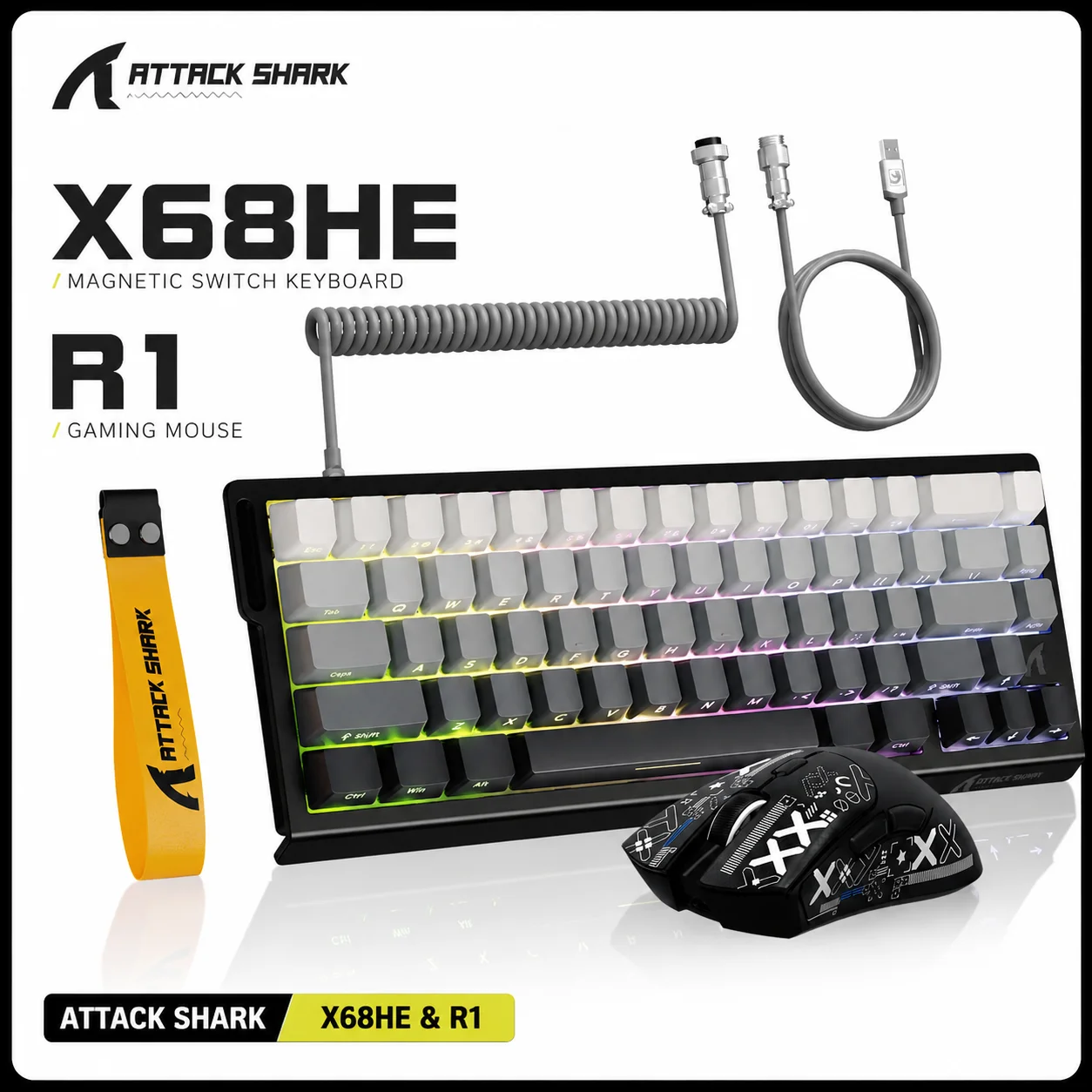 ATTACK SHARK Gaming Keyboard and Mouse Combo, X68HE & R1: Mechanical keyboard with hot-swappable backlighting, ultra-lightweight 59g wireless mouse, For PC, MAC, Xbox, and Laptop
