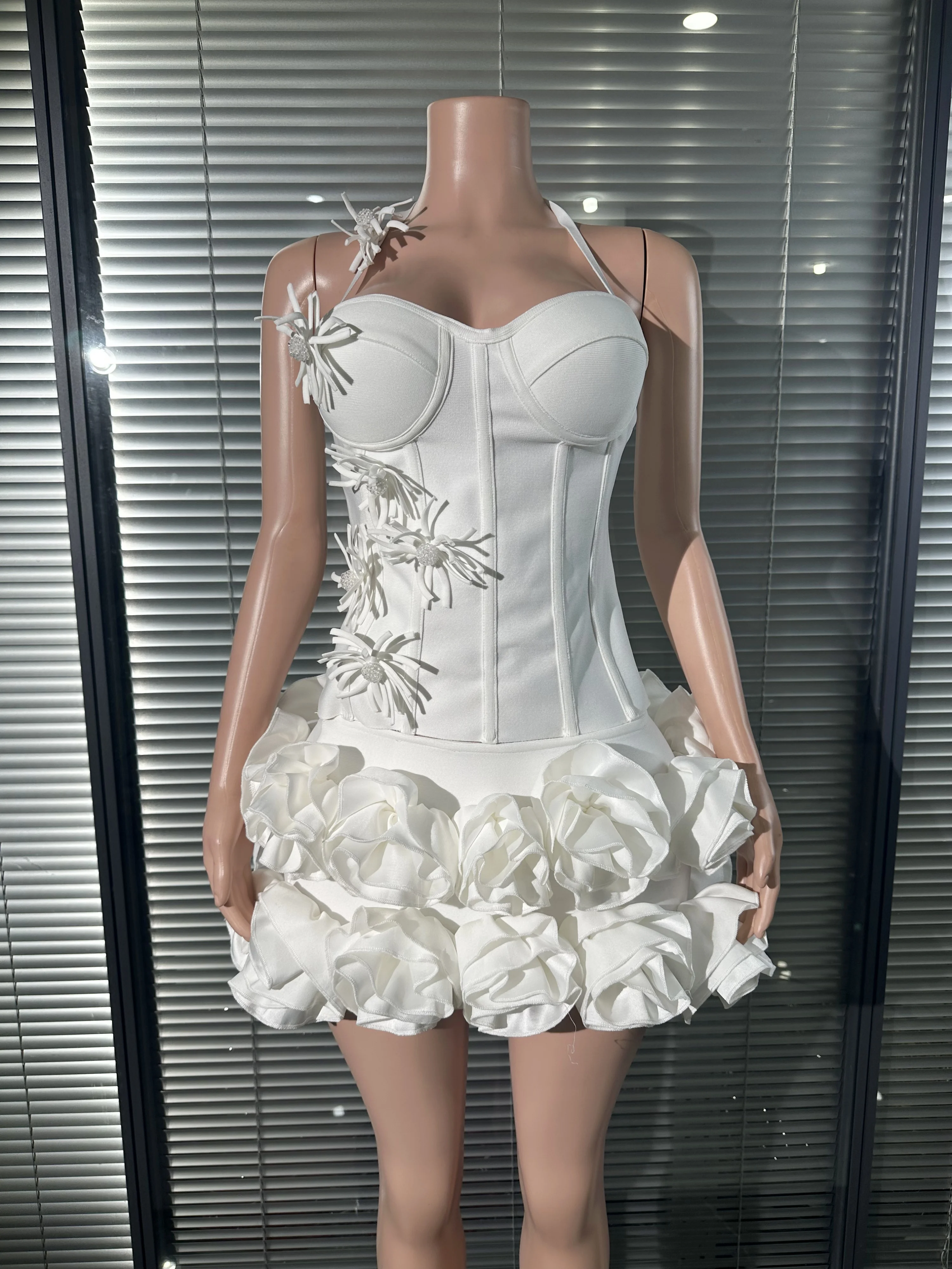 Women Sexy Strapless Florlas 2 Pieces Bodycon Mini Bandage Dress Nightclub Party Wedding Mermaid Outfit