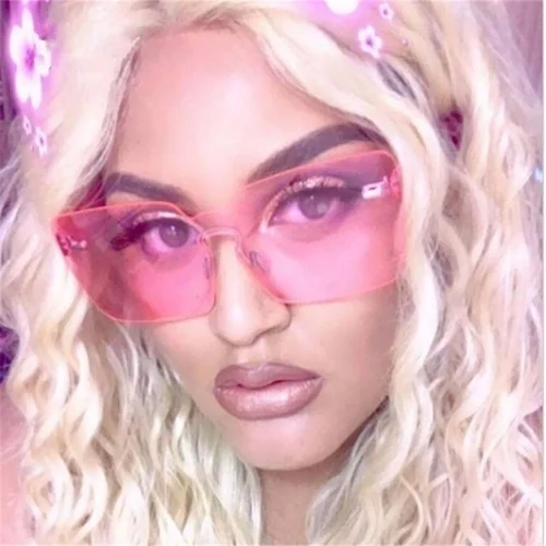 Imagen 2 del producto Gafas de sol rectangulares sin montura para hombre y mujer, lentes de sol de moda integrada, con protección UV400, Color caramelo, 1 unidad