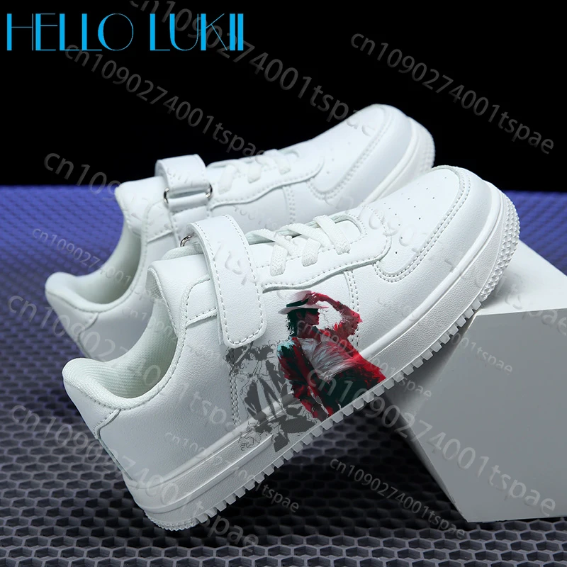 حذاء مايكل جاكسون للشباب والطلاب والأطفال باللون الأبيض للأولاد والبنات موديل جديد متين وطباعة نعل بلون سادة