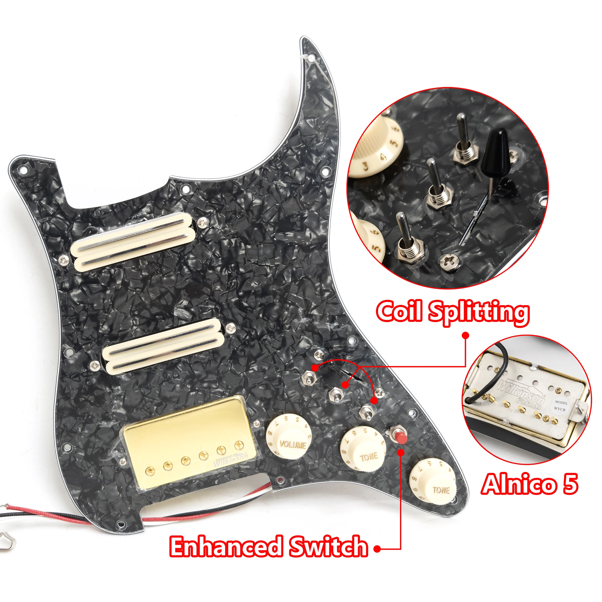 Guitar Prewired Loaded Pickguard Set,SSH With Coil Splitting Alnico 5 Humbucker Pickups Set for ST Guitar Electric Guitars