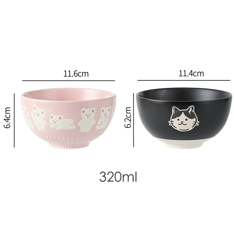 4.5 Inch Kawaii Bear Bowl Ceramic Kitten Rice Bowl Cartoon Cat Breakfast Oatmeal Milk Bowl Microwave Safe