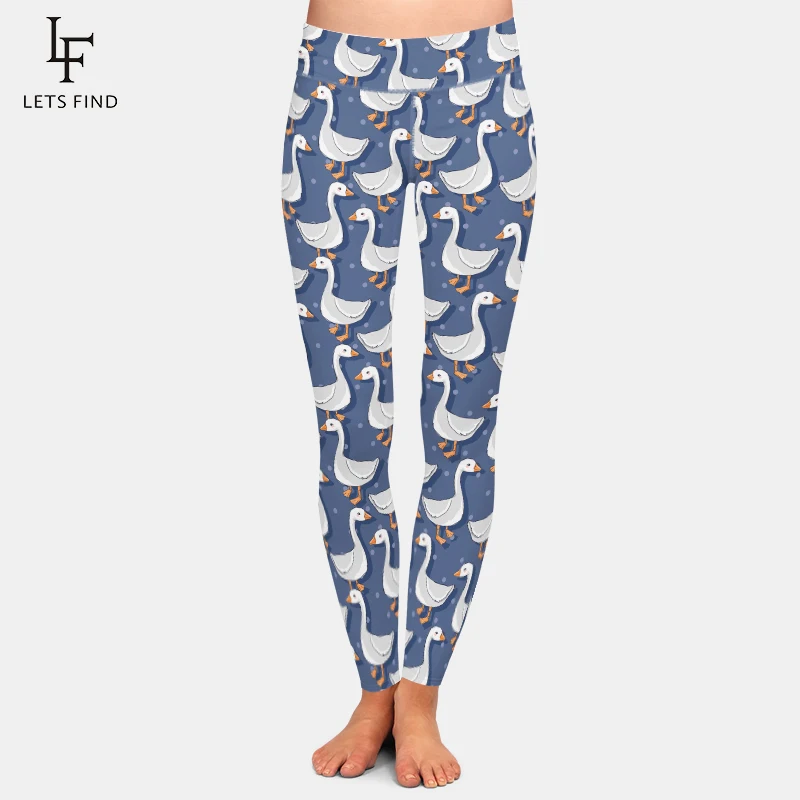 

LETSFIND High Waist Women Sexy Pants Fashion 3D Hand Drawn Cute Goose Print Fitness Sexy Slim Stretch Leggings Ankle-Length