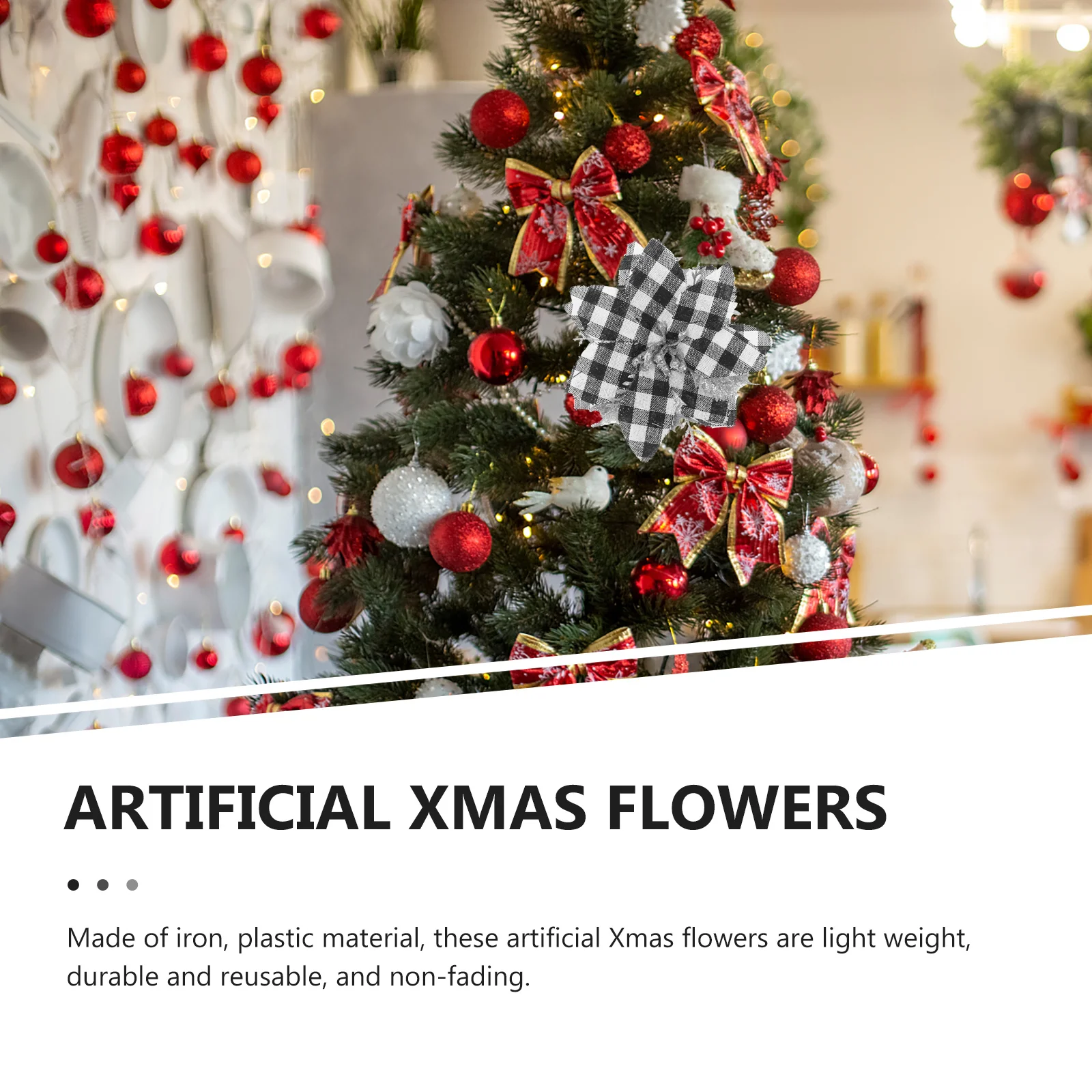 

1Set Christmas Flower Decorations Artificial Poinsettia Flowers with Clips Stems Christmas Tree Xmas Party Ornament Holiday