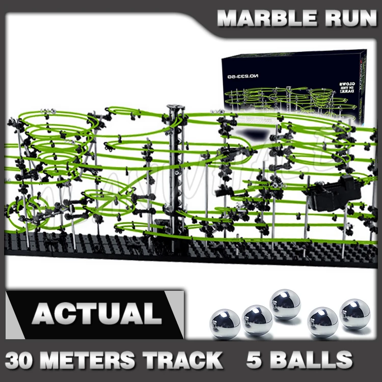 

3000cm Rail Level 5 Marble Run Night Luminous Glow In The Dark Roller Coaster Model Building Boy toy Maze Rolling ball Sculpture