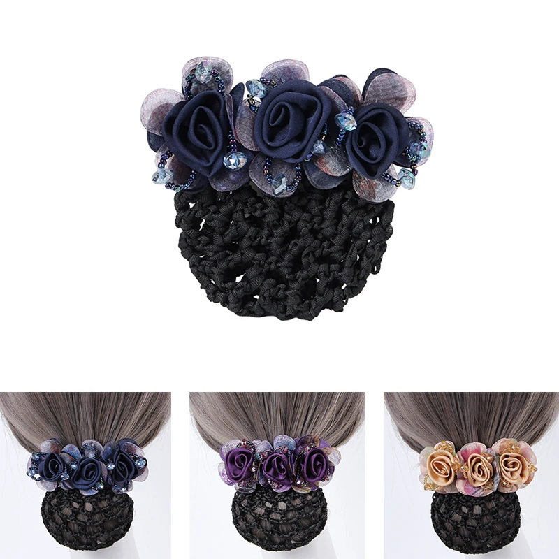 

Flower Mesh Pocket Flight Attendant Nurse Hair Plate Hotel Hair Net Bow Hair Accessories Female Hair Clips Headdresses