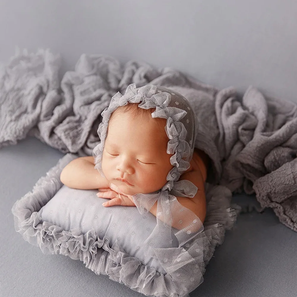 Newborn Swaddle Pro Wrap Photography Props Seersucker Soft High Stretchable Wrap Headflower Headwear Studio Shooting Accessories