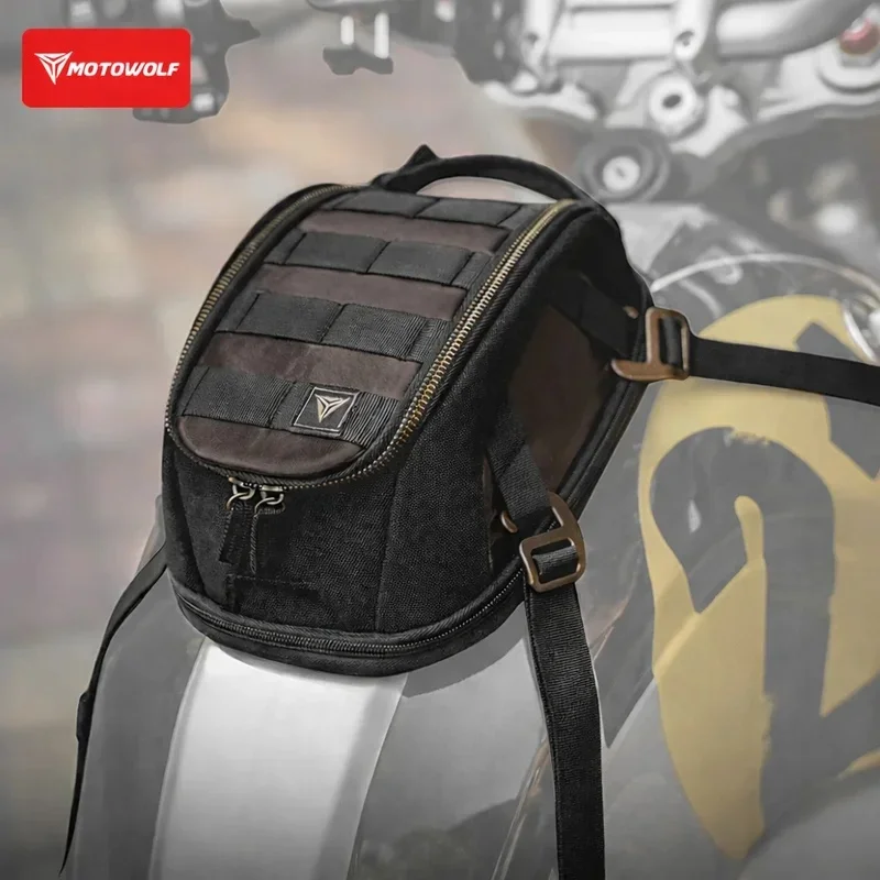 Retro Leather Magnetic Motorcycle Bag Expandable Waterproof Multi-functional Motorbike Fuel Tank Storage Luggage Pack Riding