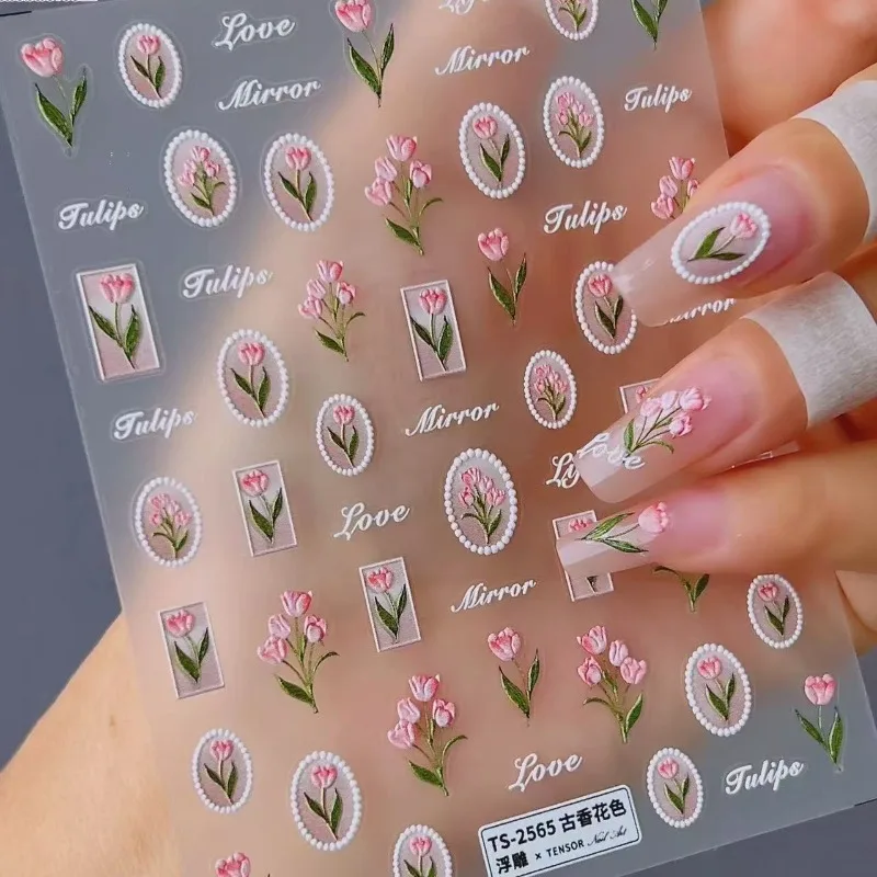Tulip 3D Relief Stickers Ins Simple Decor Decals Multi-use For Journal Scrapbook Water Cup Stationery DIY Craft