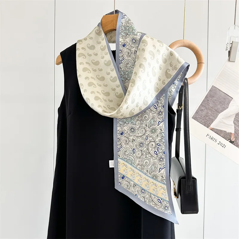 

Шелковый шарф, женственный, шелковый шарф тутового шелка, тонкий, узкий и длинный двусторонний шарф, стример.