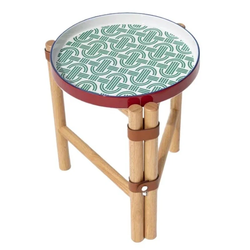 

Color porcelain solid wood calfskin removable tray edge table living room coffee table