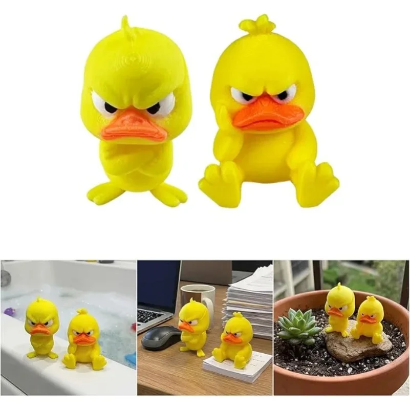 1Pcs Angry yellow duck statue, angry white eyed funny duck
