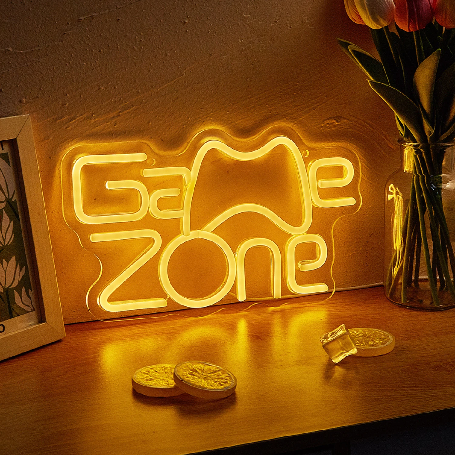 Eye-catching, stunning, vibrant LED neon night light for game zone - high-quality aesthetic glow for space - decorative 3D wall 