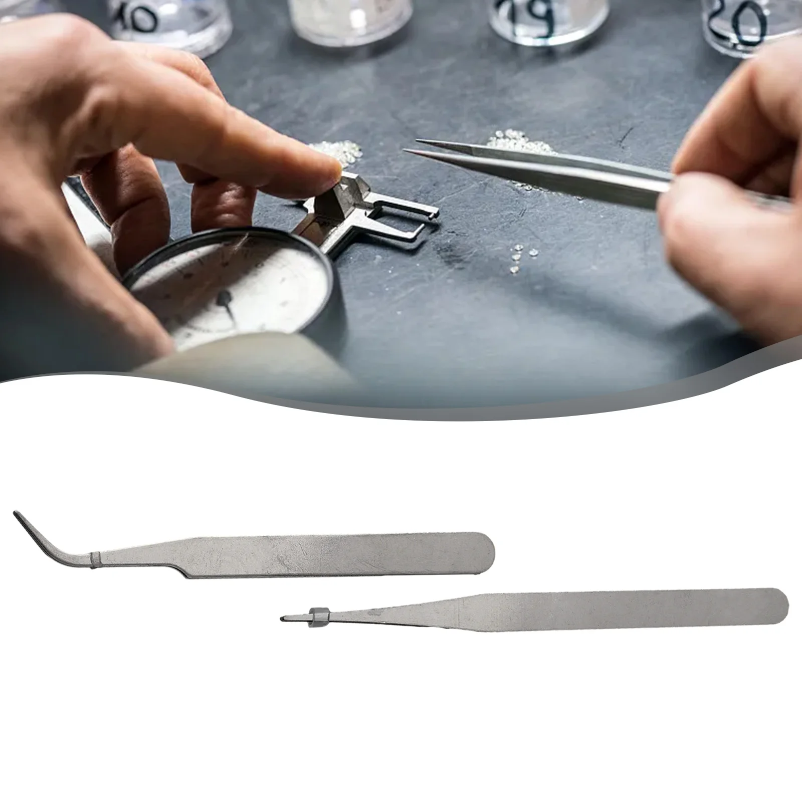 2pcs Tweezers Stainless Steel Mini Tweezers for Repair and Model Making 2pcs Set with Curved and Straight Tips