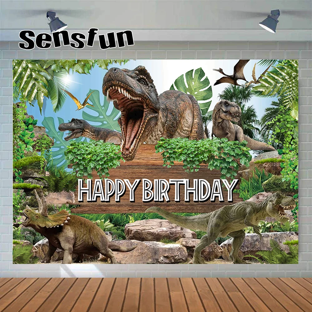 Cartoon Jurassic Dinosaur Party Backdrops For Photo Studio Forest Children Boys Happy Birthday Photgraphy Backgrounds Custom