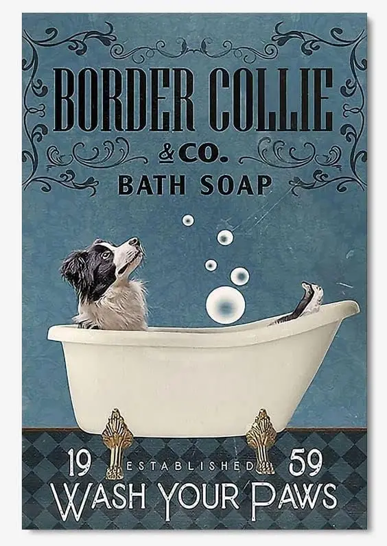 Metal Sign Border Collie Co Bath Soap Wash Your Paws Sign Vintage Funny Sign Retro Aluminum Tin Signs for Home Farm Garden Bar B